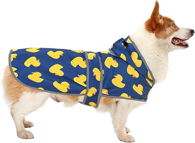 Dog Raincoat for Medium Dogs Waterproof Hooded Rain Jacket with Reflective Strips Leash Hole & Poncho Adjustable Fit (Duck,M)