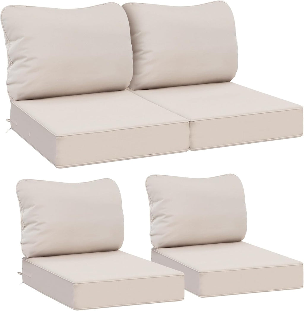 AAAAAcessories Outdoor Deep Seat Cushions, Waterproof, Fade-Resistant Patio Furniture Replacement Cushions, 23.5" x 25.5" x 5" + 23.5" x 19", Set of 4, Khaki Beige