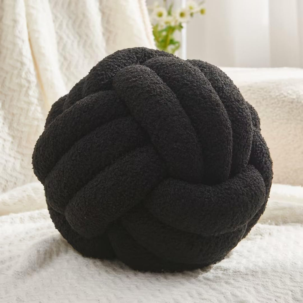 Petrella Knot Pillow Throw Pillows Ball Round Throw Pillows Home Decor Cushion Decorative Aesthetic Black 11inch