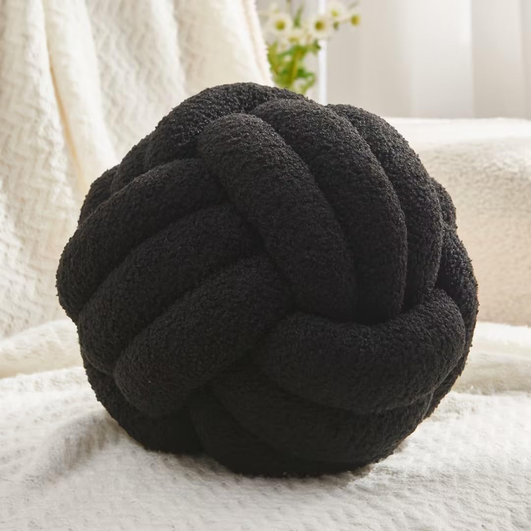 Petrella Knot Pillow Throw Pillows Ball Round Throw Pillows Home Decor Cushion Decorative Aesthetic Black 8inch