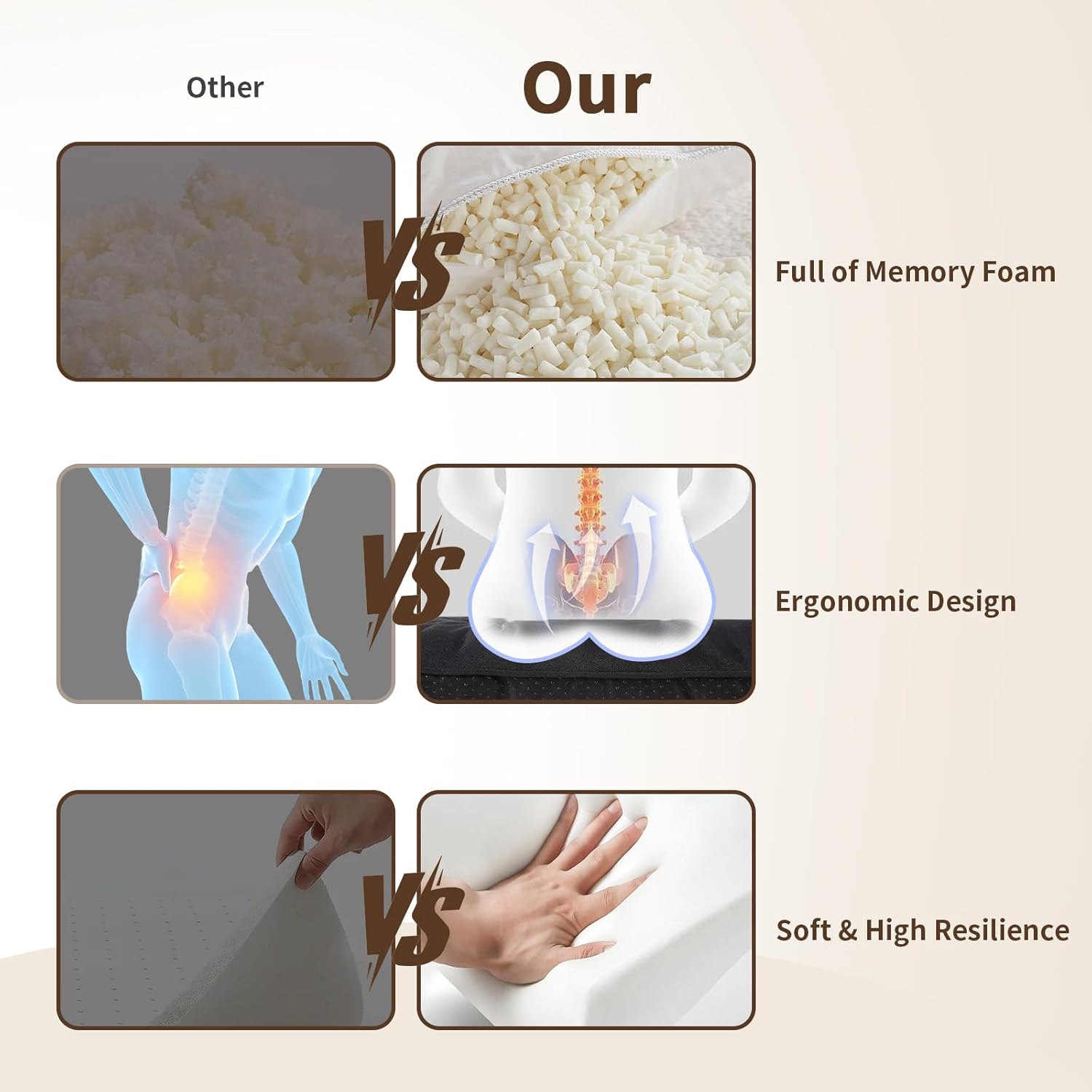 Chair Cushions for Dining Chairs, Tufted Foam Kitchen Chair, Non-Slip Seat Cushions with Ties Set of 4, 15.5" x 15.5" x 4", Black