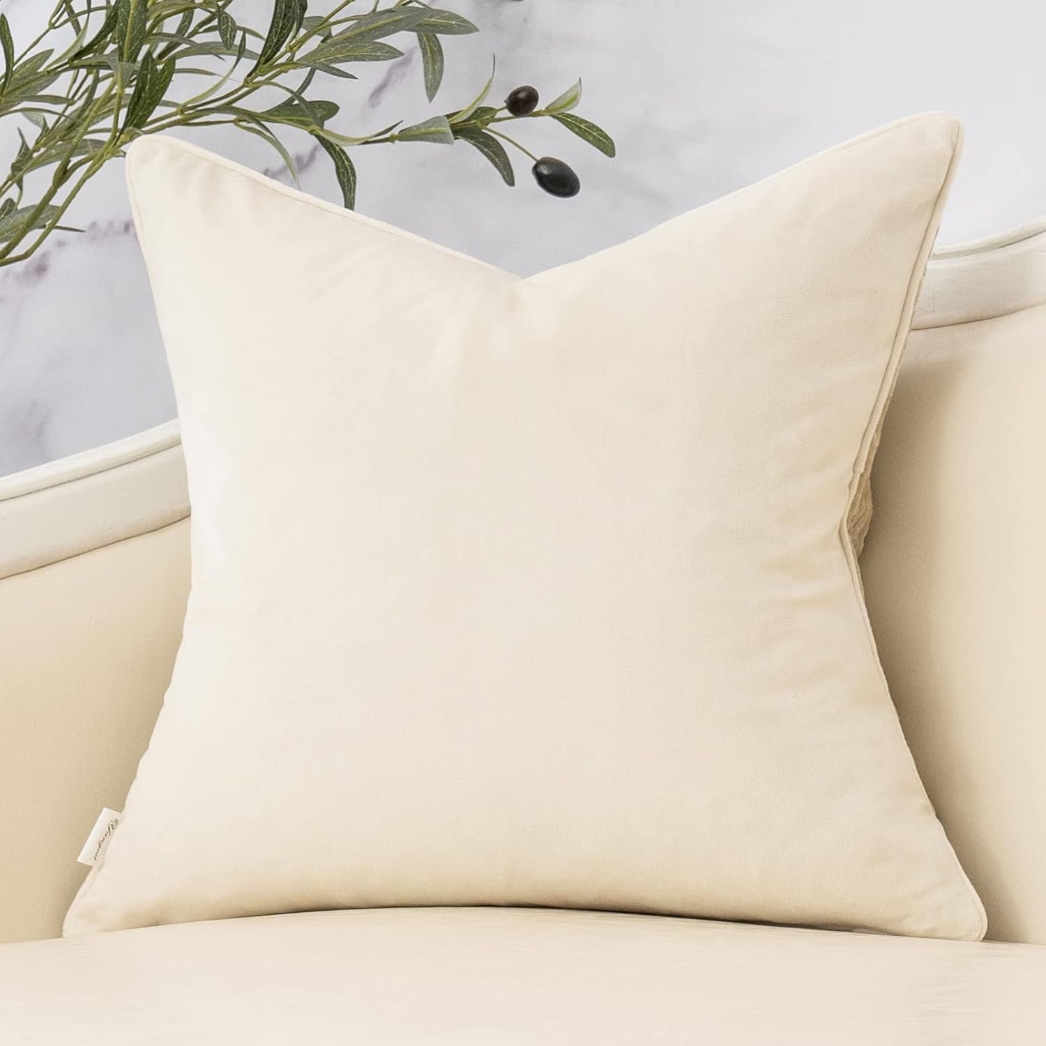 Yangest Beige Twigs Greenish Throw Pillow Cover Branches Velvet Cushion Case Neutral Pillowcase for Sofa Couch Bedroom Living Room Home Decor,20x20 Inch