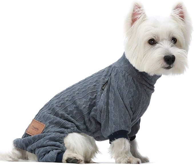 Fitwarm Turtleneck Knitted Dog Sweaters Winter Outfits Pet Coats Cat Clothes Blue Large