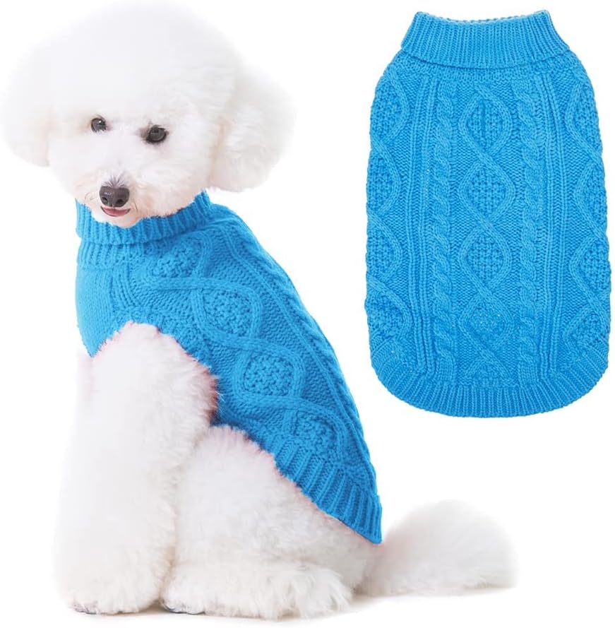 BINGPET Thermal Knitted Dog Sweater for Small Medium Large Dogs,Winter Dog Cat Coat Warm Sweartershirts Outfits,Classic Cable Knit Turtleneck Pullover Dog Jumper Coat Warm Sweartershirts