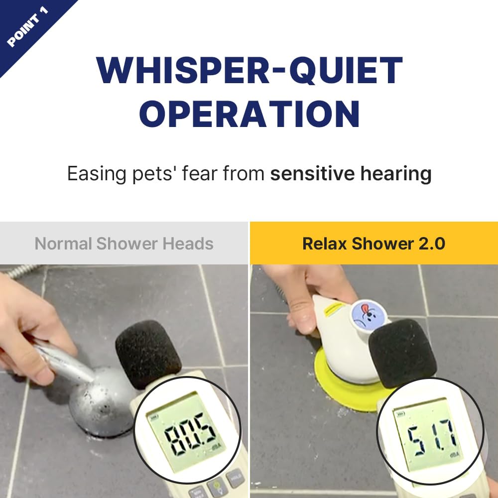 [PETHROOM] Pet Relaxing Grooming Brush Scrubber Shower Wash Head Attachment for Dogs and Cats Spa Washing and Bathing | Dog Cat Hair Deshedding Splash Shield | Massage Rubber Bath Tool