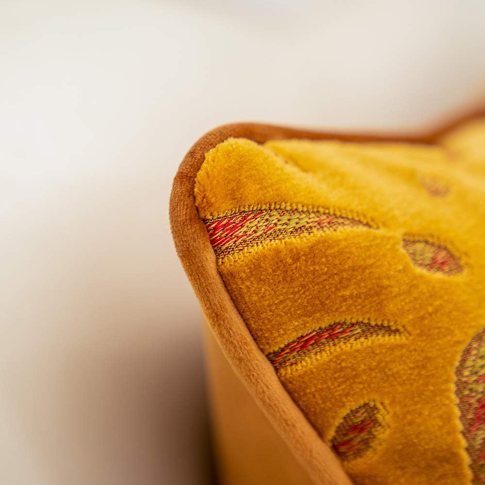 Alerfa 12 x 20 Inch Rectangle Leaf Pillow Embroidery Cut Velvet Cushion Case Luxury Modern Lumbar Throw Pillow Cover Decorative Pillow for Couch Sofa Living Room Bedroom Car, Orange