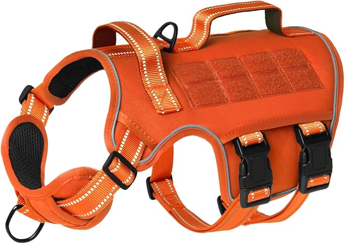 Tactical Dog Harness Medium Sized, Heavy Duty No Pull Dog Harness with Handle, Easy On and Off Service Dog Vest with Molle System, Reflective Pet Vest for Walking Hiking Training