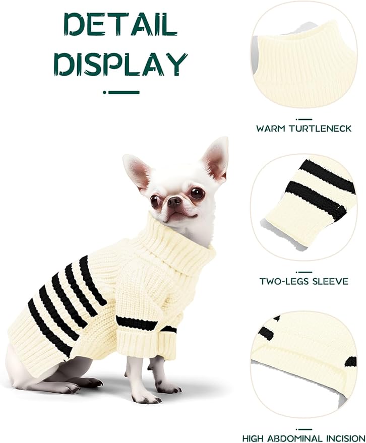 Haloumoning Small Dog Pullover Sweater, Striped Knitted Pet Sweaters for Fall Winter Dog Clothes, Turtleneck Thick Warm Clothes for Small Medium Large Dogs