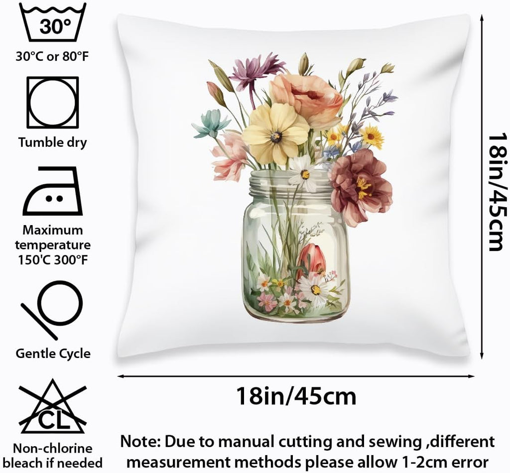 2 Pcs Pink Red Roses Floral Vase Decorative Outdoor Pillowcase, Modern Floral Square Decorative Throw Pillow Cover for Women Friend Sister Coworker Birthday Christmas Mothers Day Friendship Gifts