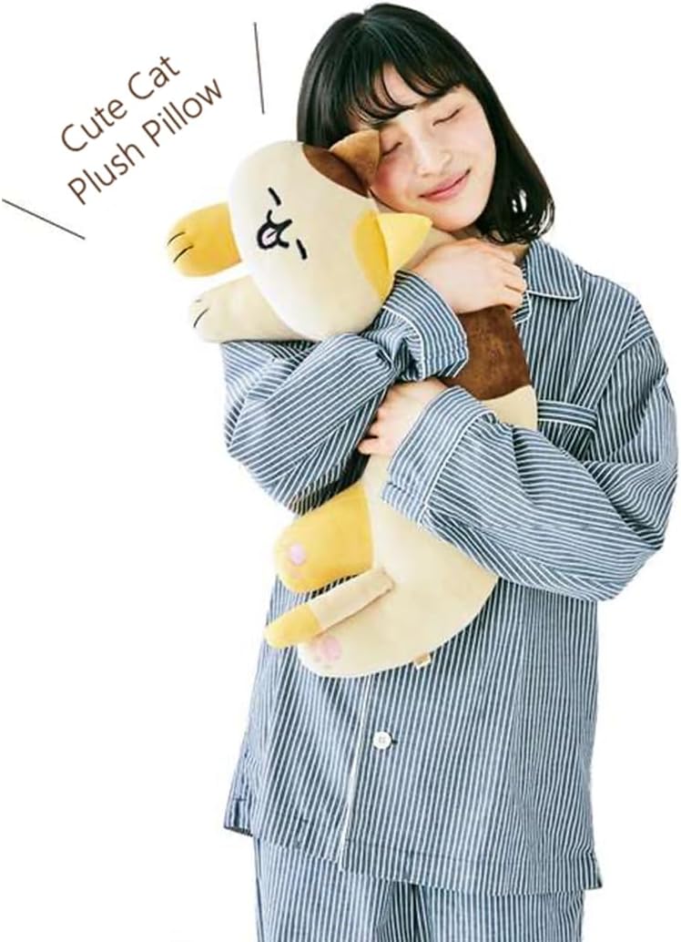 U-Shaped Cat Plush Pillow, Cute Plushies, 20" - Ultrasoft Cat Stuffed Animal, Birtday Gift (Brown)