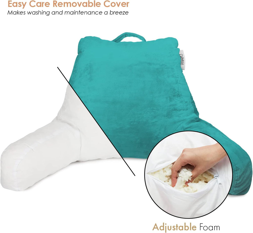 Nestl Reading Pillow with Shredded Memory Foam, Designed for Sitting Up in Bed and Couch, Back and Arms Adjustable Support for Adult & Teens Backrest Pillows for Reading, with Washable Cover Teal