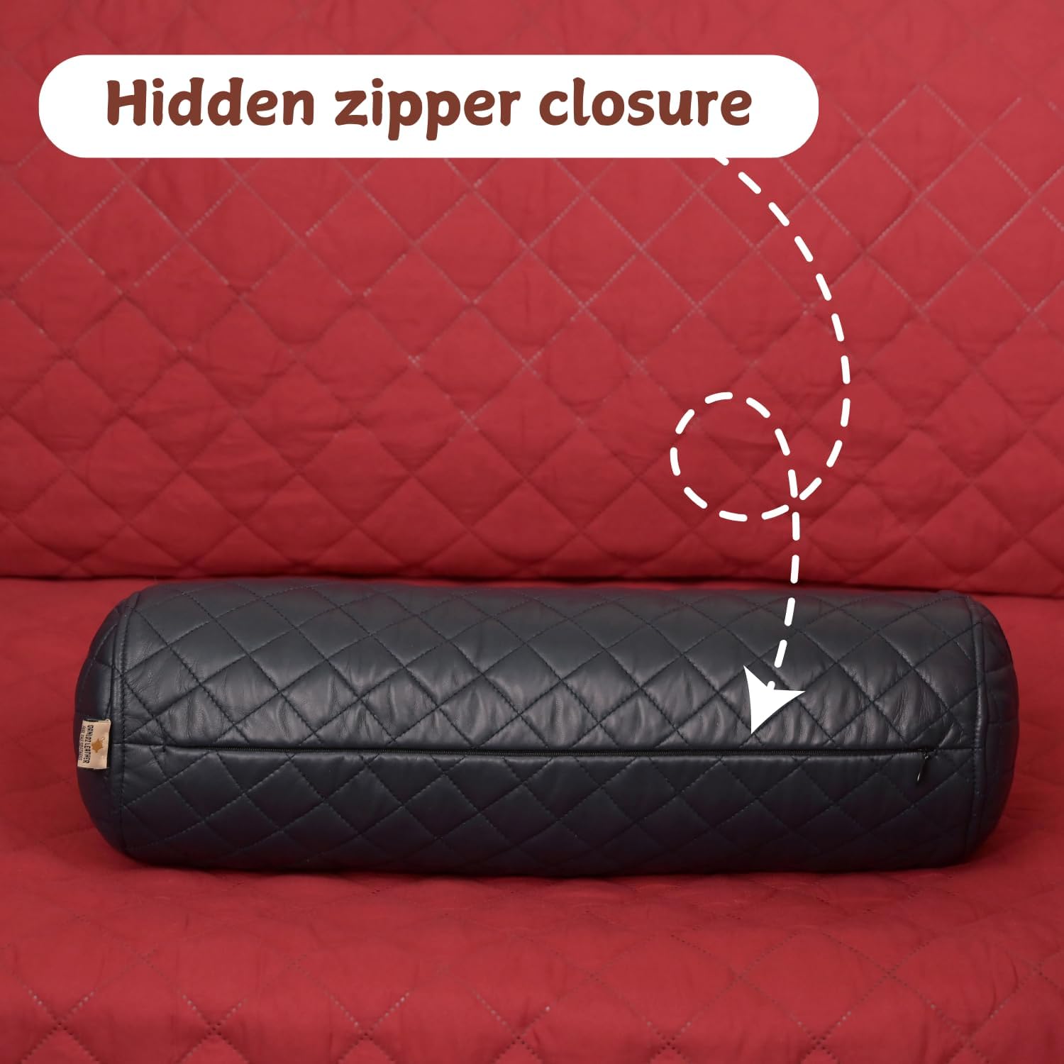 Neck Roll Pillow Cushion Cover, 20x7 Inch Full Moon Round Bolster Pillow Case, Cylinder Soft Lambskin Leather Pillowcase for Head, Spine & Neck Support During Sleep - Quilted Gun Metal Blue Pack of 2