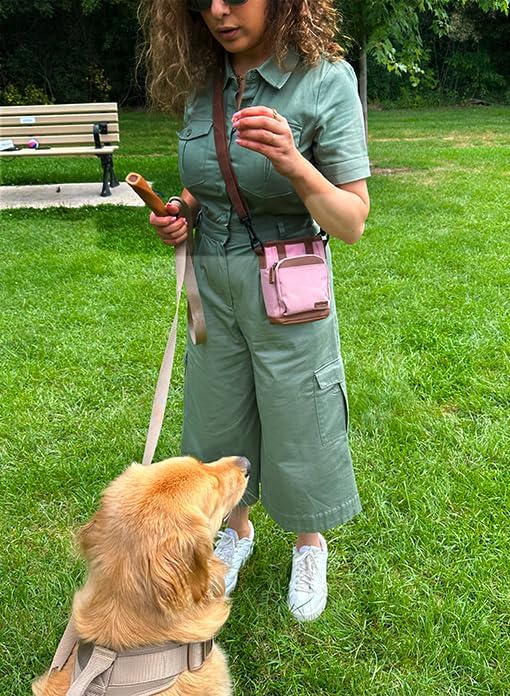 BEAU&FUR Small Dog Treat Pouch with Clicker for Training – 2 Cup Capacity, Built-In Poop Bag Dispenser, Storage for Snacks and Toys - Hands-Free Pouch Snack Holder for Walking and Training – Pink