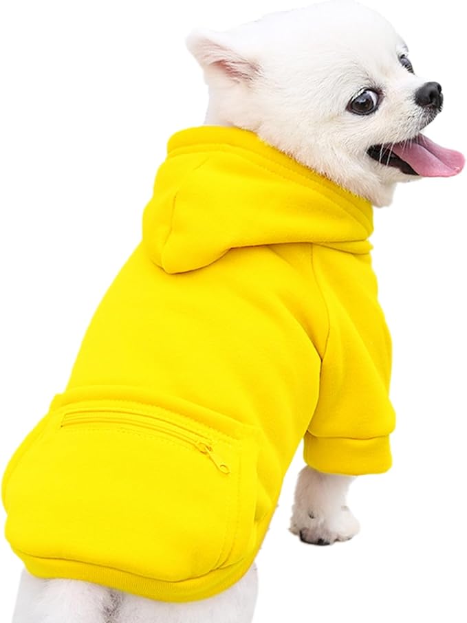 Jecikelon Pet Dog Cold Weather Coat with Pocket Winter Dog Hoodie Warm Puppy Clothes for Small Dogs Chihuahua Clothing (Yellow, X-Large)