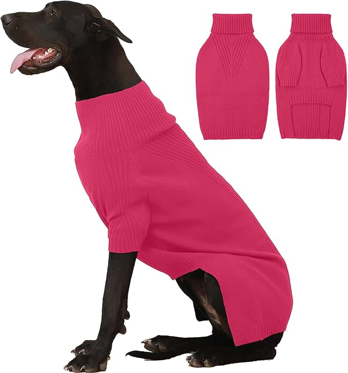 IECOii Extra Large Dog Sweater 4XL,Thermal Warm Dog Sweaters for Giant Breed Dogs,Turtleneck Knitted Knitwear for Pet Winter,Stretchy&Easy On Doggy Sweatshirt for Doberman,Great Dane(Rose red,XXXXL)