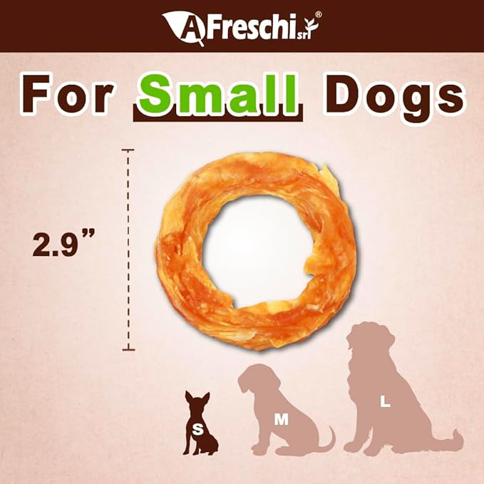 Afreschi Turkey Tendon for Dogs, Dog Treats for Signature Series, All Natural Human Grade Puppy Chew, Ingredient Sourced from USA, Hypoallergenic, Rawhide alternative, 4 Units/Pack Ring (Small)