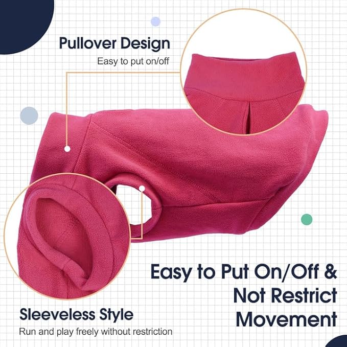 IECOii 2 Pack 2XL Fleece Dog Pullover - Soft, Warm Vest Sweater for Large Dogs with Leash Hole, Stretchy and Comfortable for Holiday Seasons (Size 2XL, Rose Red & Dusty Pink)