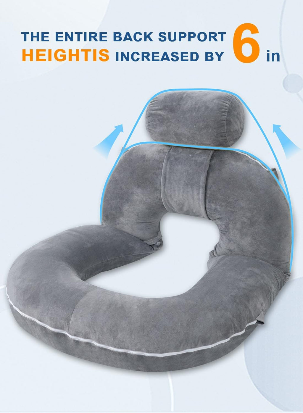 INSEN Reading Pillow, Back Pillow for Sitting in Bed and Couch, Gaming Pillow for Adults, Sit Up Support for Bed (Grey, Upgraded)
