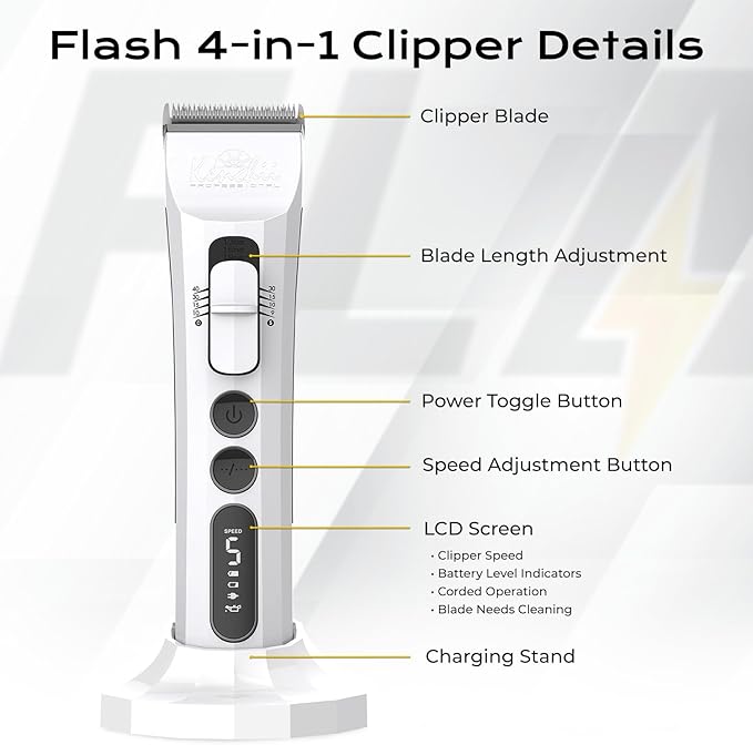 Kenchii Flash Dog Clippers for Grooming - 4-in-1 Digital Cordless Dog Grooming Clippers - Precision Pet Grooming Trim, Shape, and Style Effortlessly, Pearl Black