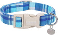 DOGWONG Cotton Dog Collar, Blue Plaid Heavy-Duty Dog Collar Durable Soft Boy Dog Collar Cute Wedding Puppy Necklace for Small Medium Large Dog