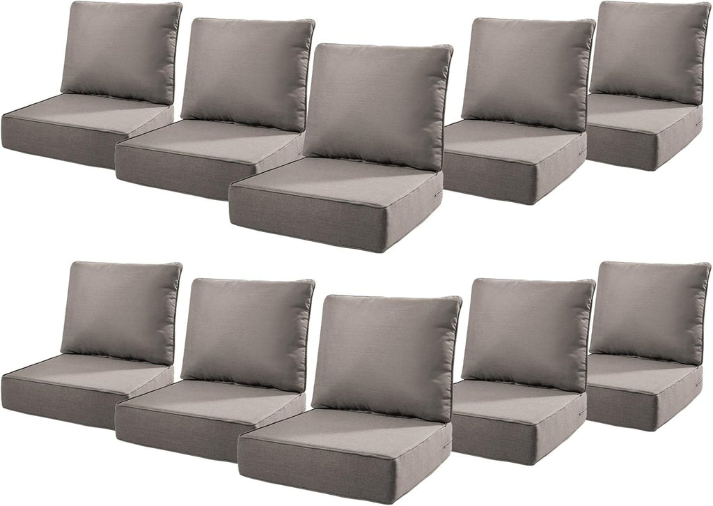 6" Thick Outdoor Cushions 22x24x6, 10-Set Deep Seat Patio Cushions with Removable Cover, Waterproof & Fade Resistant Replacement for Wicker Chair, Loveseat, Sofa - Grey