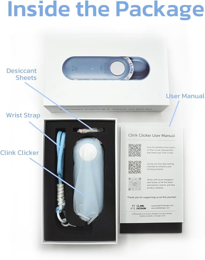 Clink Design Clicker Dog Trainer & Dog Treat Pouch Alternative, Puppy Essentials Dual Use 2 in 1 Dog Clicker for Training - Durable, Light (2.36 oz), Easy to Clean & Handle, Innovative Design, Blue