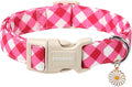 DOGWONG Pink Plaid Dog Collar, Pink Dog Collar Adjustable Soft Natural Fabric Girl Pet Dog Collars Cute Puppy Necklace for Small Medium Large Dogs