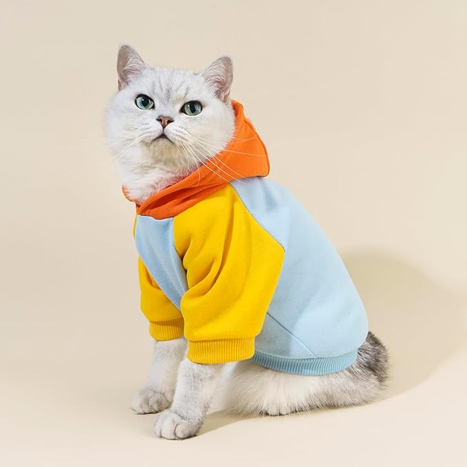 QWINEE Basic Dog Hoodie Sweatshirt Puppy Sweater Warm Cat Costumes Pet Clothes for Chihuahua Puppy Kitten Small Medium Dogs Orange and Blue Medium