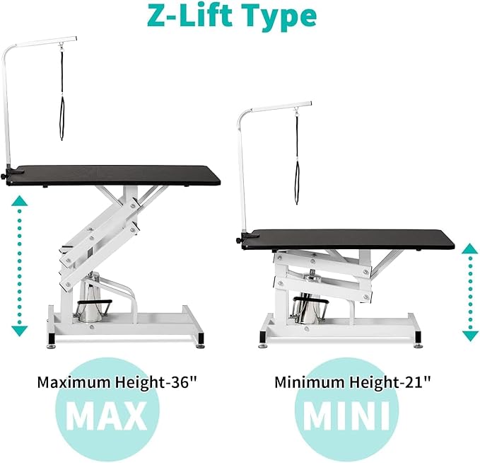 Hydraulic Pet Dog Grooming Table for Dogs, Heavy Duty Professional Large Drying Table with Adjustable Arm Noose, Maximum Capacity Up to 300lbs, 42.5''/Black