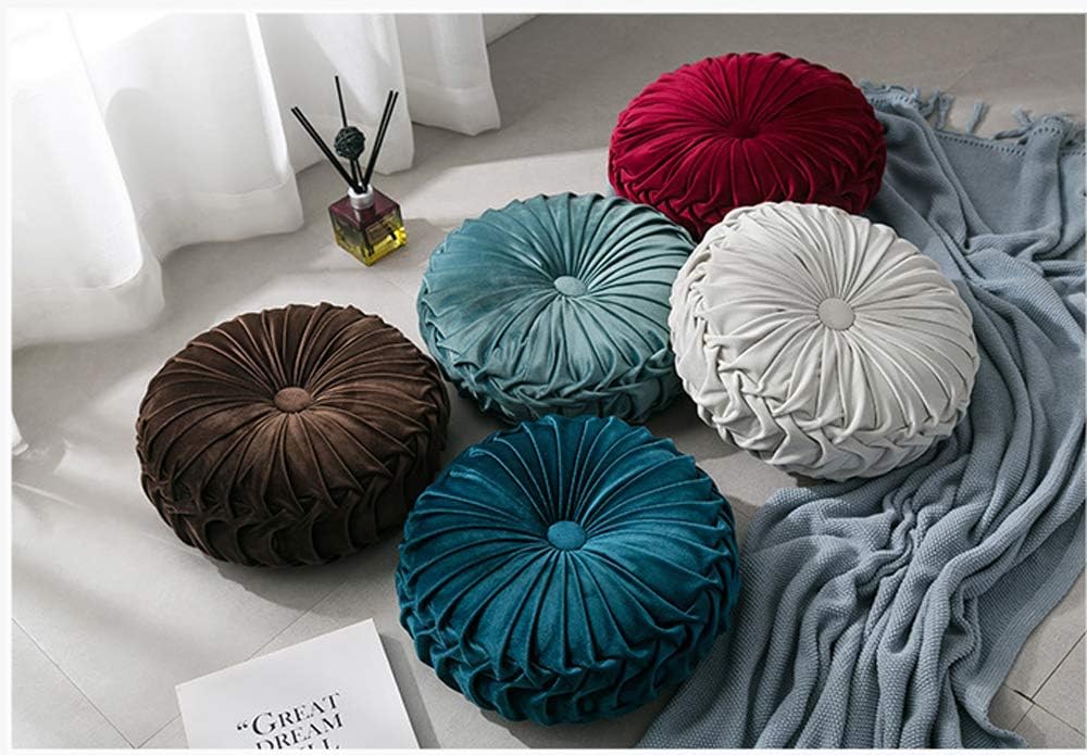 MOCOFO 14" Velvet Pleated Round Pumpkin Throw Pillow Couch Cushion Floor Pillow for Sofa Chair Bed Car Home Decorative