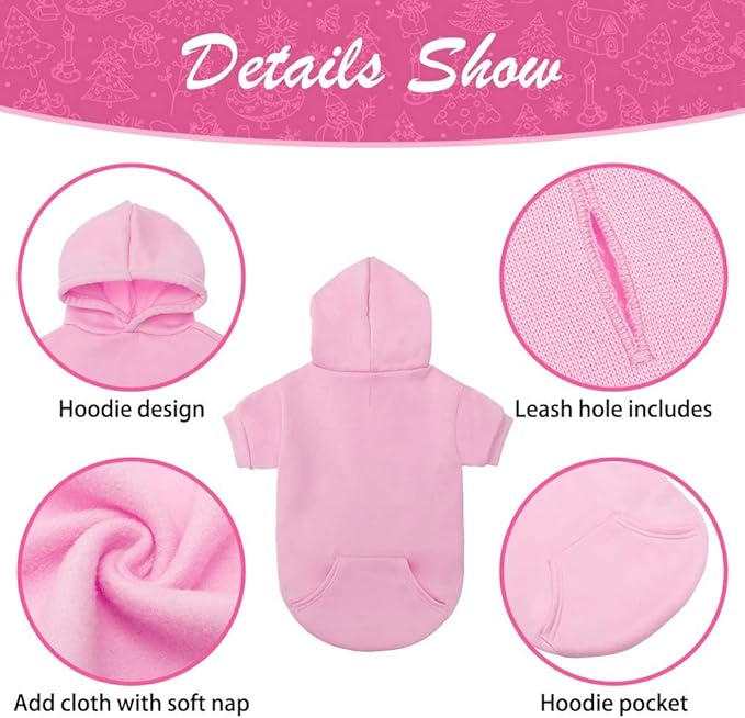 KOOLTAIL Basic Dog Hoodie - Soft and Warm Dog Hoodie Sweater with Leash Hole and Pocket, Dog Winter Coat, Cold Weather Clothes Sweatshirt for Small Medium Large Dogs Puppy Cat Boys Girls Pink XL/XXL