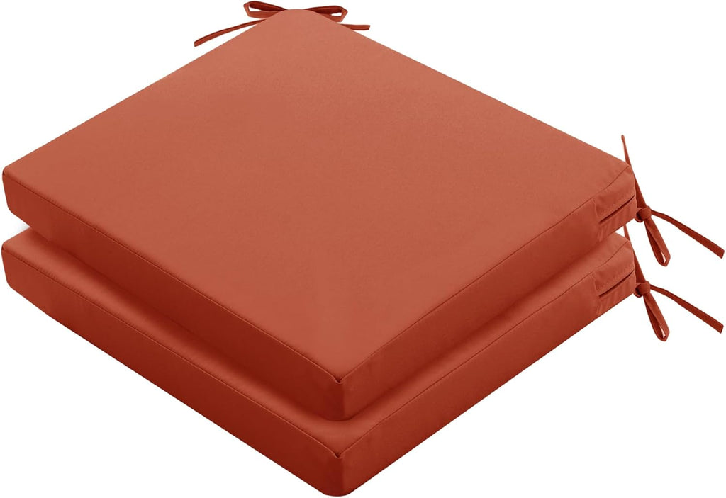 Outdoor Chair Cushions Set of 2: Waterproof & Fade Resistant Deep Seat Cushion for Patio Furniture - 24 x 24 x 3 Inch Chair Pads with Ties and Hidden Zipper - Patio Chair Cushion Replacement, Rust
