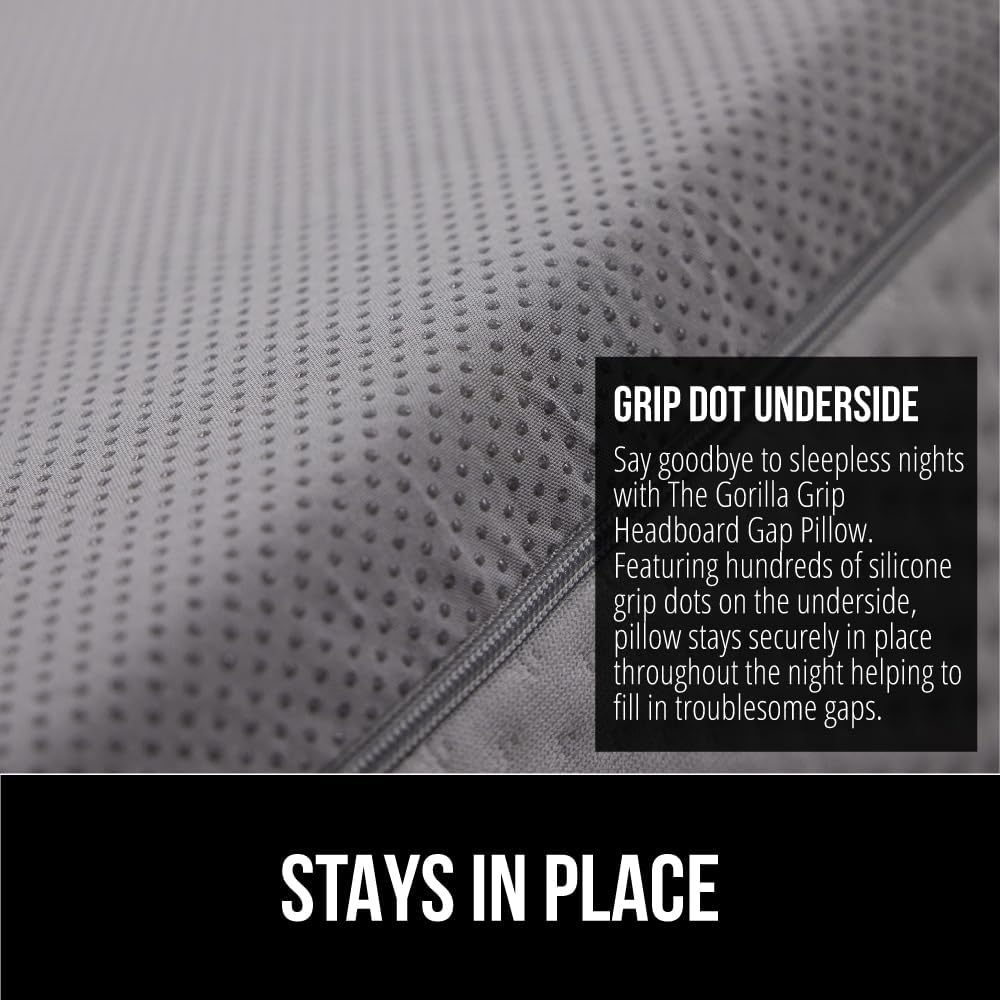 GORILLA GRIP Patent Pending Bed Wedge Pillow Headboard Gap Filler, US Designed, Comfortable Supportive High Density Foam Pillows, Stay in Place Gripping Dots, Wedges Between Mattress, Twin/XL Gray