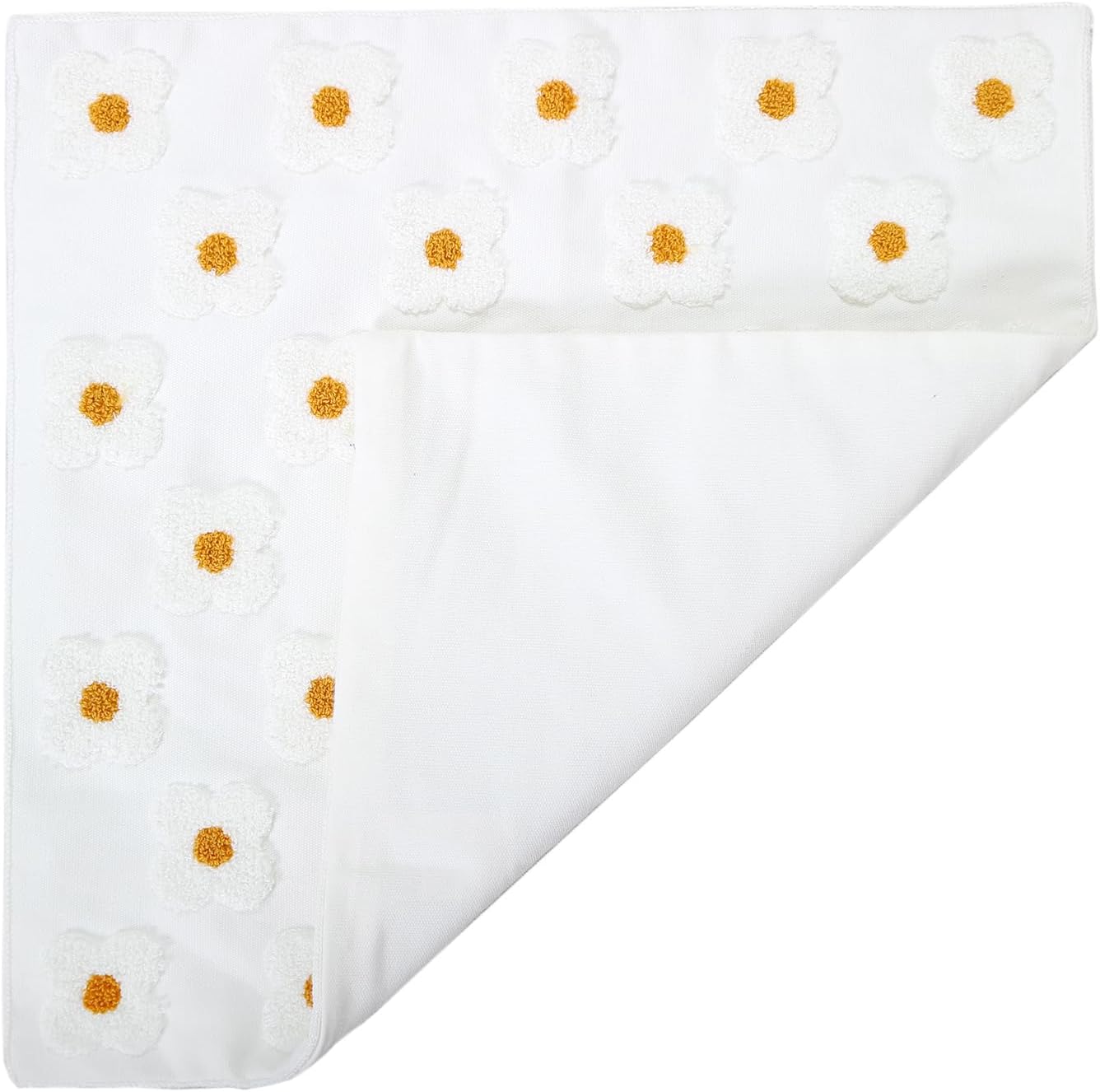 DECOBIRD Embroidery Throw Pillow Cover 20x20 Beige Floral Design Home Decor Loop Embroidered Pillow Case Thick Cotton Canvas Square Cushion Cover for Couch 50x50cm, 4 Petal Flowers 1 Piece