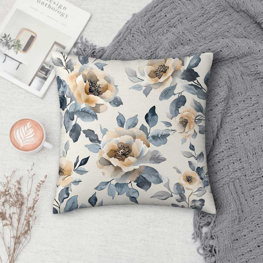 Throw Pillow Covers 18x18 Set of 2, Flowers Cushion Covers, Decorative Square Pillowcases for Couch, Bedroom, Living Room