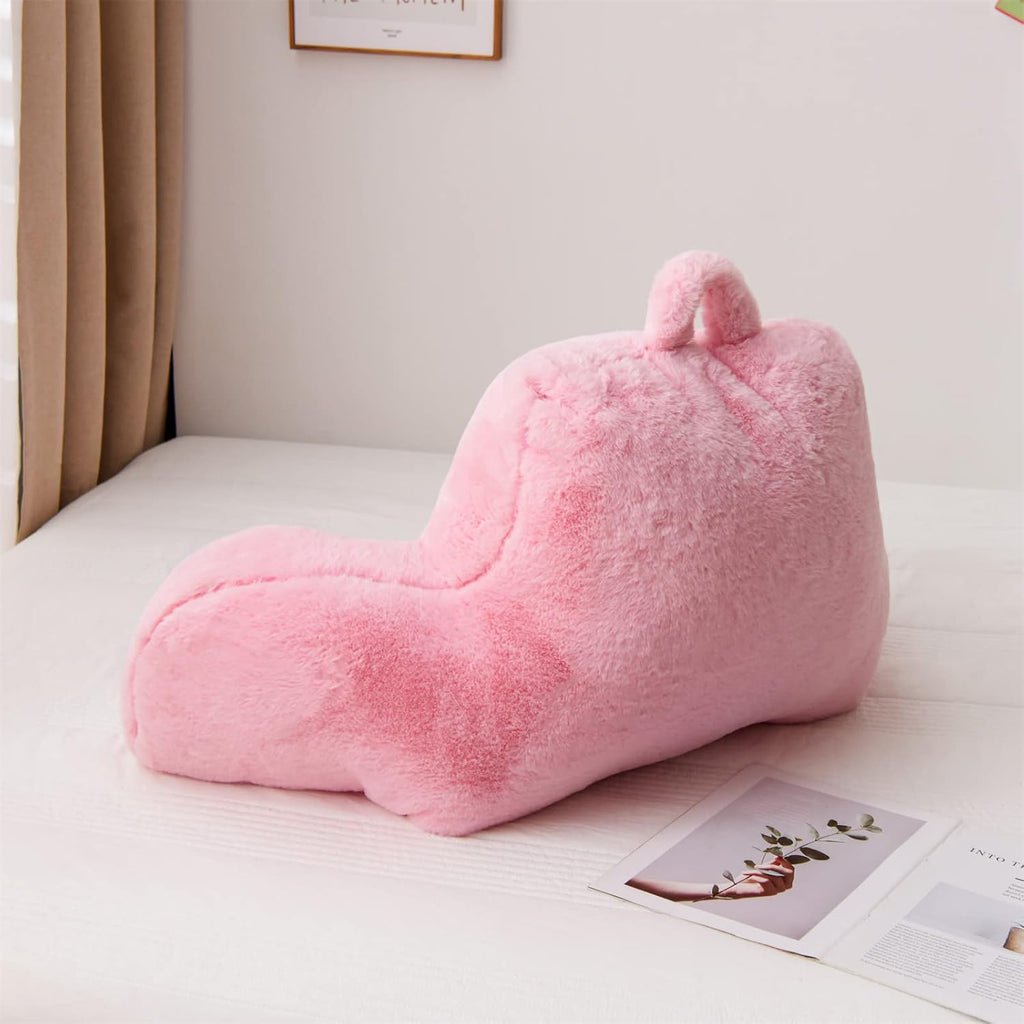 A Nice Night Faux Fur Reading Pillow Bed Wedge Large Adult Backrest with Arms Back Support for Resting in Bed/Couch for Bedrest,BabyPink