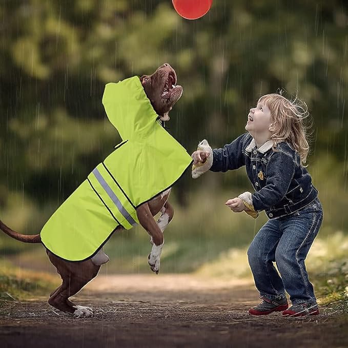 Waterproof Raincoats for Dogs - Adjustable Pet Raincoat Jacket, Lightweight Dog Hooded Rain Coat Waterproof Rain Poncho for Small to X- Large Dogs and Puppies (Neon Green, Large)