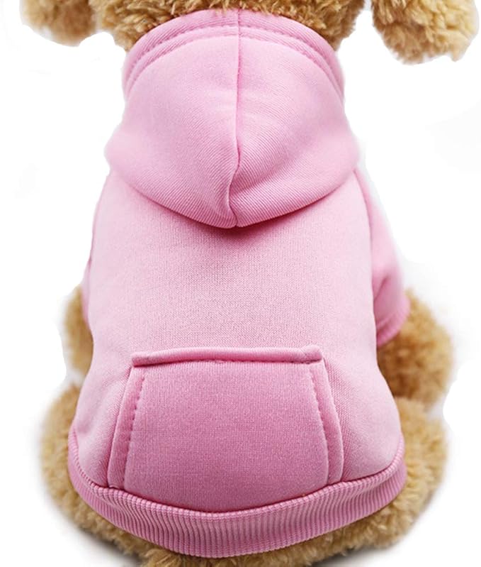 Jecikelon Winter Dog Hoodie Sweatshirts with Pockets Warm Dog Clothes for Small Dogs Chihuahua Coat Clothing Puppy Cat Custume (Pink, XX-Small)