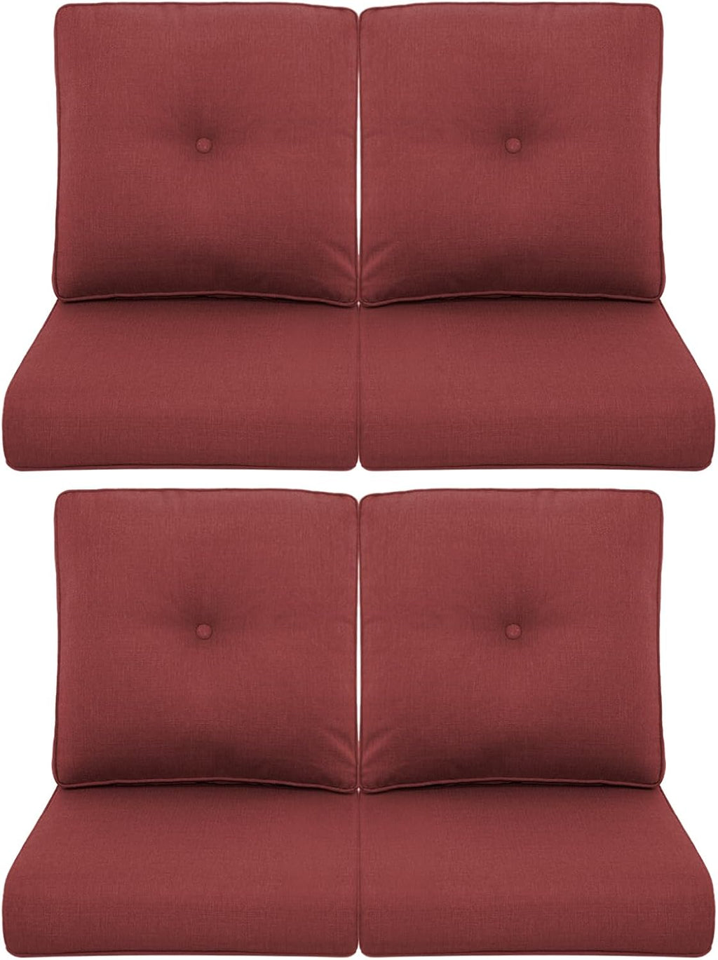 Patio Chair Cushions 4 Packs - Outside High Back Thick Water-Resistant Cushion 22x24 with Zipper Cover for Outdoor Glider Rocking Chairs Loveseat Couch – Red/Buckle