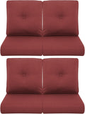 Patio Chair Cushions 4 Packs - Outside High Back Thick Water-Resistant Cushion 22x24 with Zipper Cover for Outdoor Glider Rocking Chairs Loveseat Couch – Red/Buckle