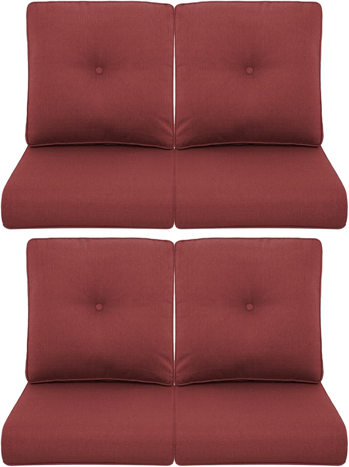 Patio Chair Cushions 4 Packs - Outside High Back Thick Water-Resistant Cushion 22x24 with Zipper Cover for Outdoor Glider Rocking Chairs Loveseat Couch – Red/Buckle
