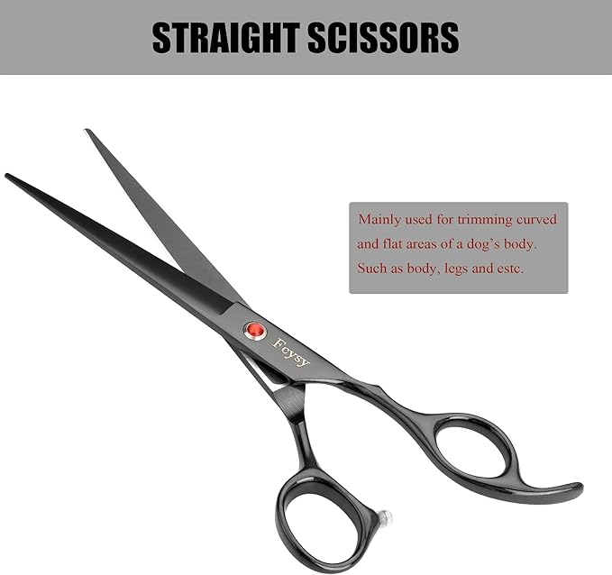 Dog Grooming Scissors Kit, Fcysy Professional Pet Hair Cutting Shears Set with Curved & Straight Blades Scissors Thinning Shears– Stainless Steel Grooming Tools for Dogs & Cats at Home