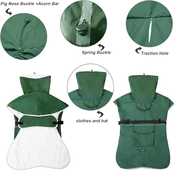 Reflective Dog Raincoat Waterproof Adjustable Dog Hooded Poncho Raincoat for Medium Large Dogs, Lightweight Pet Rain Jacket (Green, 2XL)