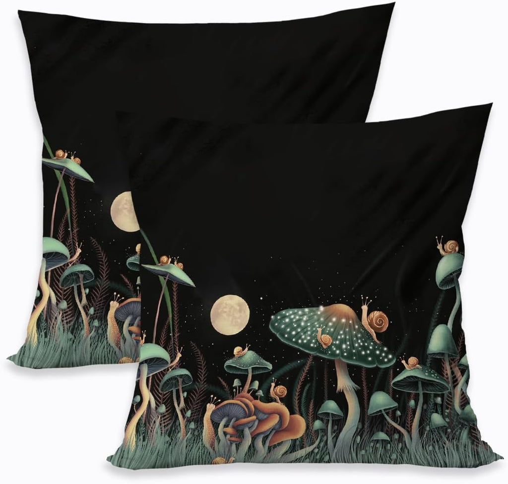 2 Pcs Mushroom Flower Farmhouse Throw Pillow Covers, Summer Seasonal Pillowcase Farmhouse Decorative Linen Cushion Case for Sofa Couch for Couch Sofa Bed Bedroom Living Room Office Home Decor