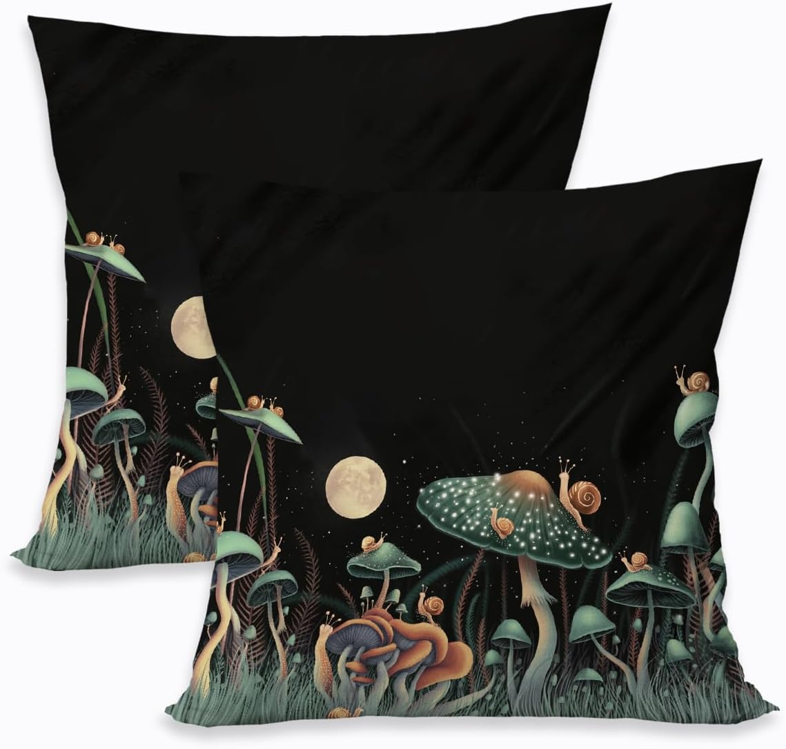 2 Pcs Mushroom Flower Farmhouse Throw Pillow Covers, Summer Seasonal Pillowcase Farmhouse Decorative Linen Cushion Case for Sofa Couch for Couch Sofa Bed Bedroom Living Room Office Home Decor