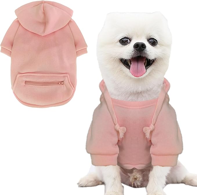 Jecikelon Pet Dog Cold Weather Coat with Pocket Winter Dog Hoodie Warm Puppy Clothes for Small Dogs Chihuahua Clothing (Pink, Small)
