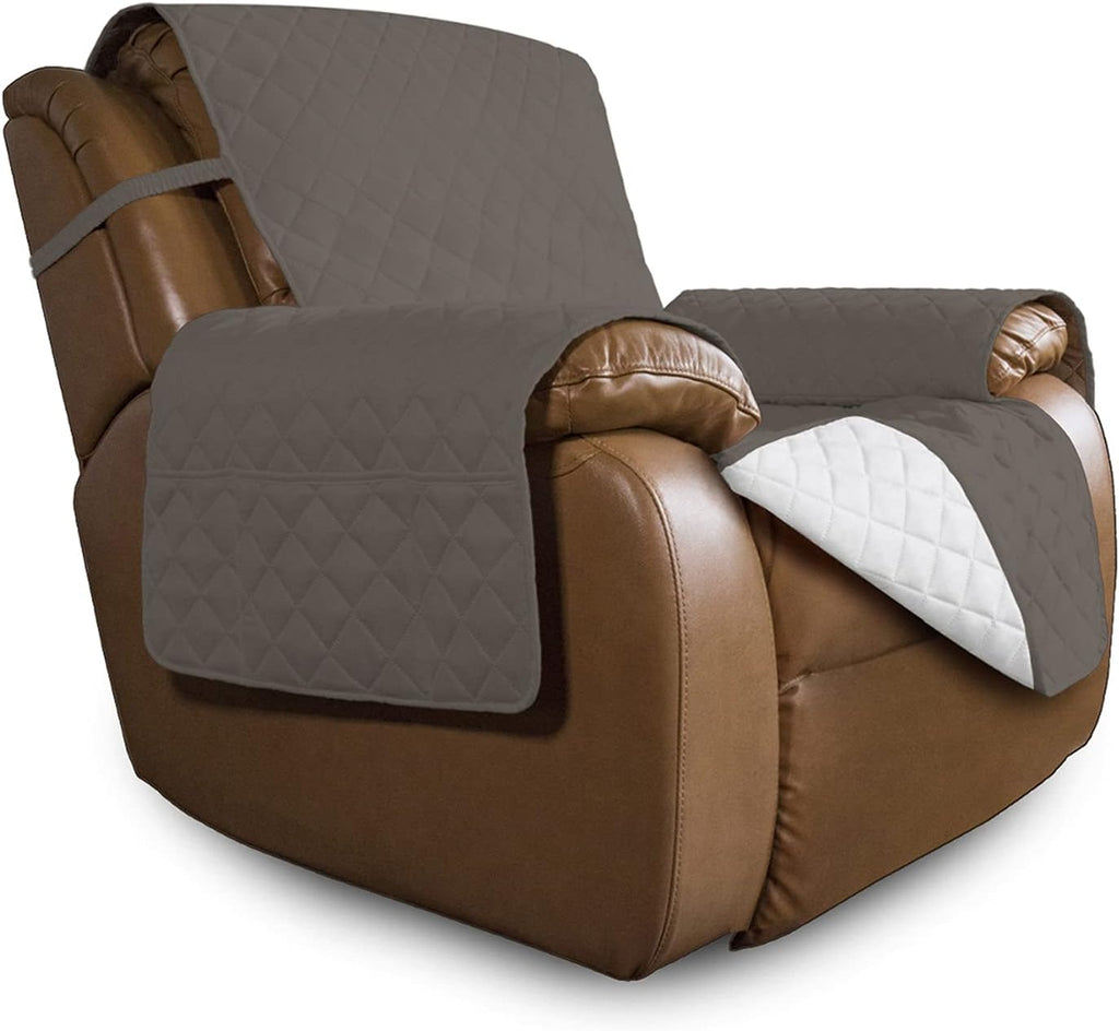 Easy-Going Oversized Recliner Cover Reversible Couch Cover Sofa Cover for Living Room Water Resistant Furniture Protector with Elastic Straps for Pets Dog (Oversized Recliner,Taupe/Ivory)