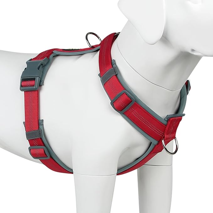 Plutus Pet No Pull Dog Harness, Adjustable Nylon Harness with Soft Padding, Reflective and Heavy Duty Dog Harness for Small, Medium, Large Dogs(Red, XS)