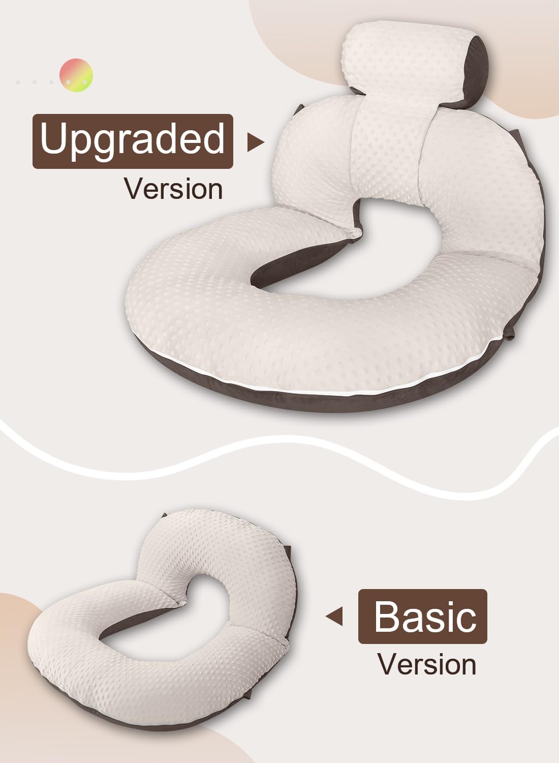 INSEN Reading Pillow, Back Pillow for Sitting in Bed and Couch, Gaming Pillow for Adults, Sit Up Support for Bed (Dot Velvet-Brown, Upgraded)