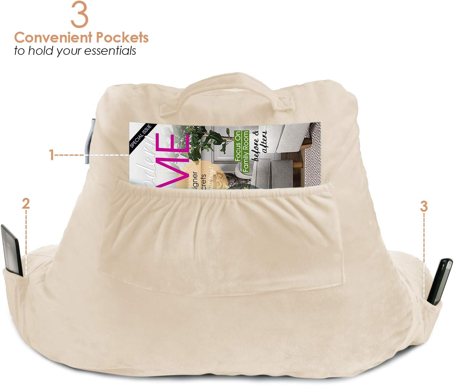 Nestl Reading Pillow for Kids & Teens with Shredded Memory Foam, Backrest Pillows for Reading, Watching, and Gaming, Use on the Couch, Bed, or Floor, Adjustable Support with Washable Cover Beige Cream